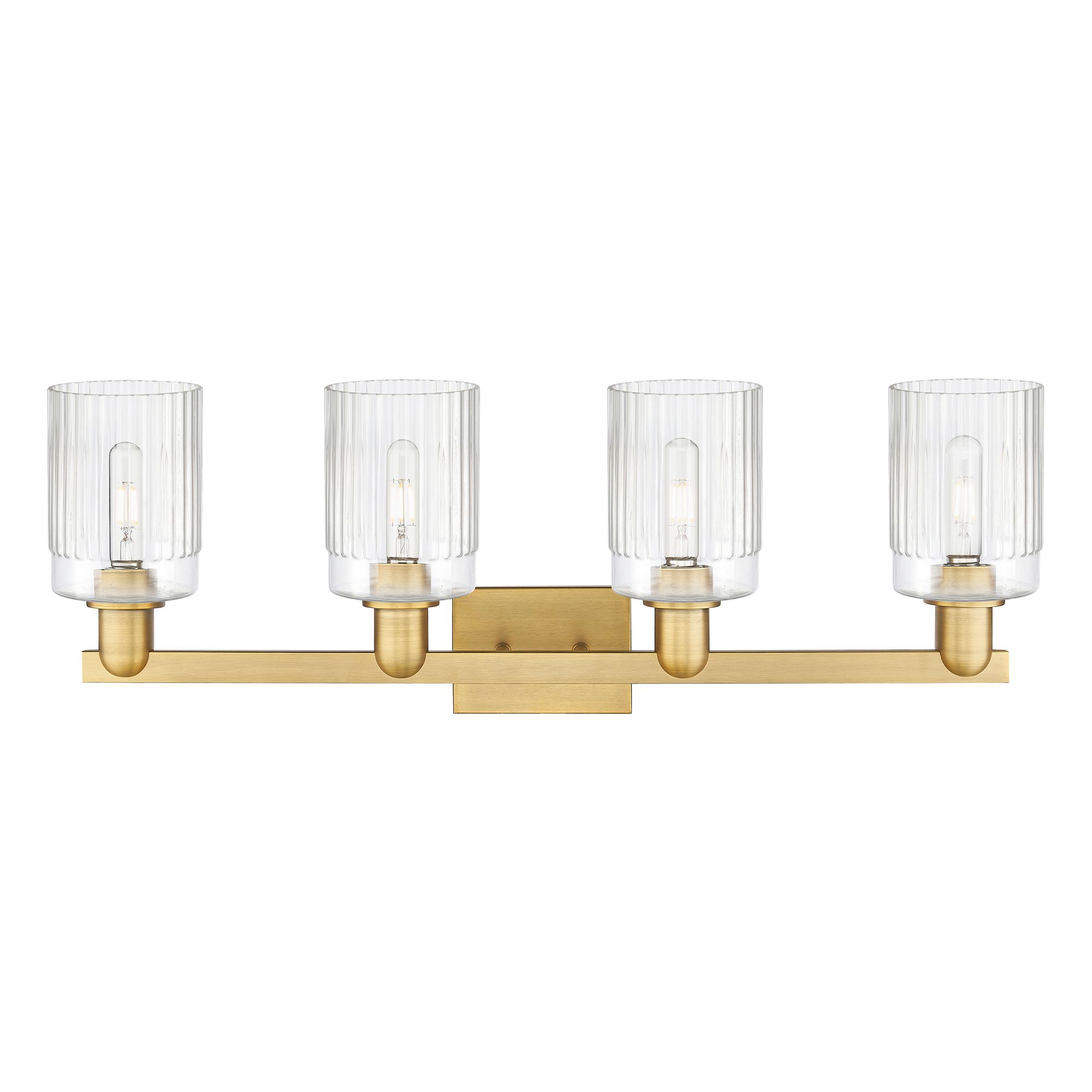 Image 2 Arcadia Hadley 32"W 4 Light Brushed Brass Bath Light With Clear Shade more views