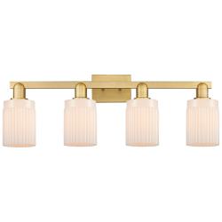 Arcadia Hadley 32"W 4 Light Brushed Brass Vanity w/ Matte White Shade