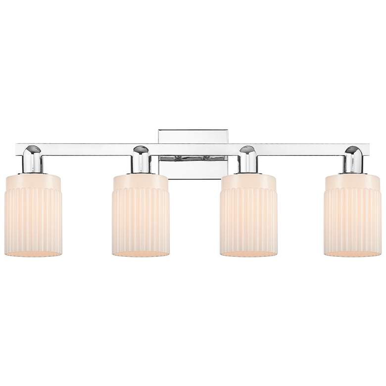 Image 1 Arcadia Hadley 32"W 4 Light Chrome Vanity Light w/ Matte White Shade
