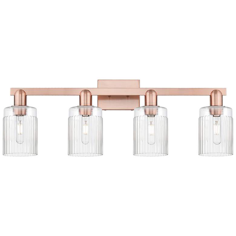 Image 1 Arcadia Hadley 32"W 4 Light Copper Vanity Light With Clear Shade