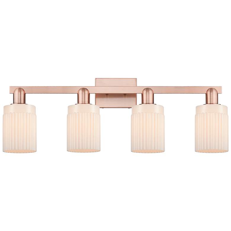 Image 1 Arcadia Hadley 32"W 4 Light Copper Vanity Light With Matte White Shade