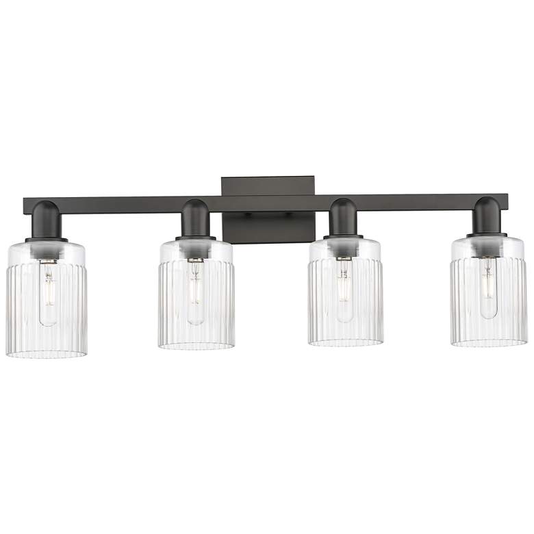 Image 1 Arcadia Hadley 32"W 4 Light Matte Black Vanity Light With Clear Shade