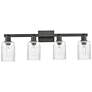 1_Arcadia Hadley 32"W 4 Light Matte Black Vanity Light With Clear Shade