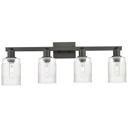 Arcadia Hadley 32"W 4 Light Matte Black Vanity Light With Clear Shade