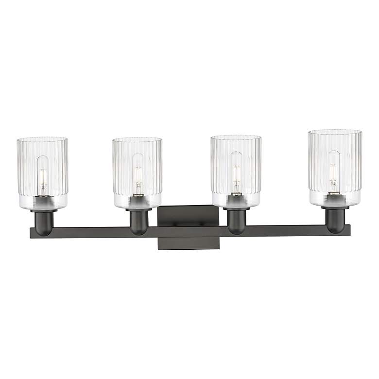 Image 2 Arcadia Hadley 32"W 4 Light Matte Black Vanity Light With Clear Shade more views
