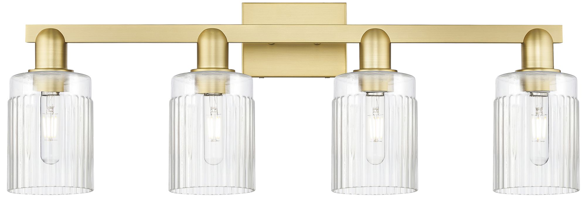 Arcadia Hadley 32"W 4 Light Satin Gold Vanity Light With Clear Shade