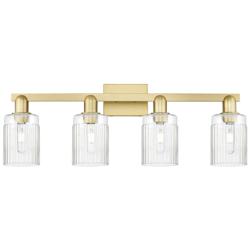 Arcadia Hadley 32"W 4 Light Satin Gold Vanity Light With Clear Shade