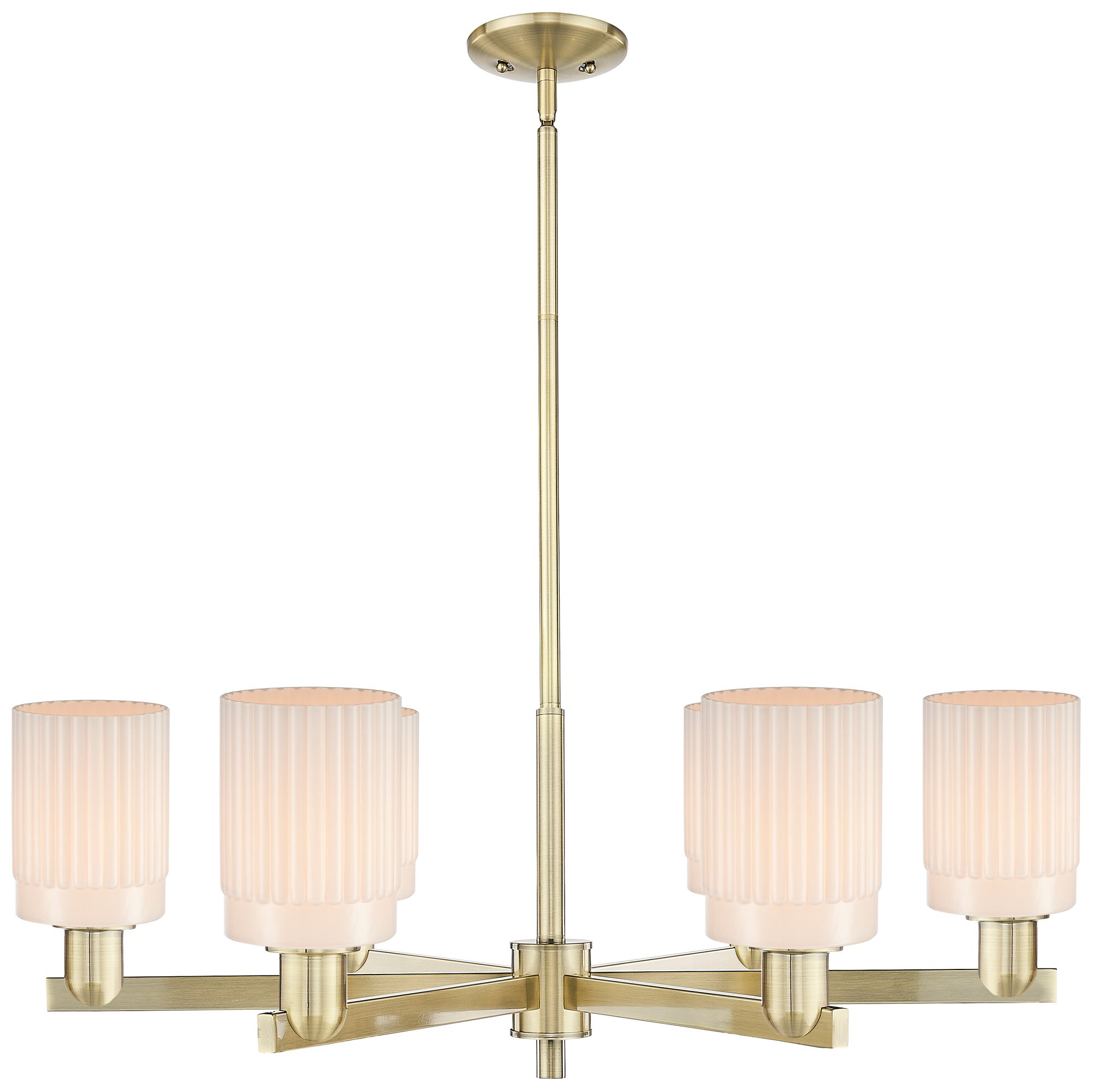 Arcadia Hadley 34"W 6 Light Brass Stem Chandelier w/ Matte White Shade