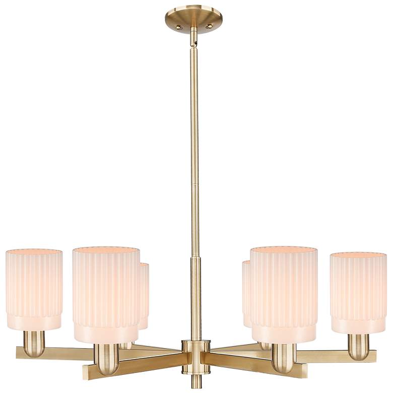 Image 1 Arcadia Hadley 34"W 6 Light Bronze Stem Chandelier w/ White Shade
