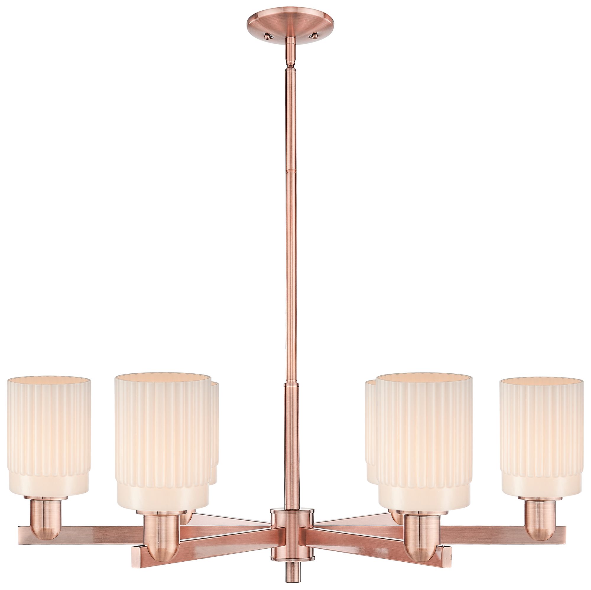 Arcadia Hadley 34"W 6 Light Copper Stem Chandelier w/ White Shade