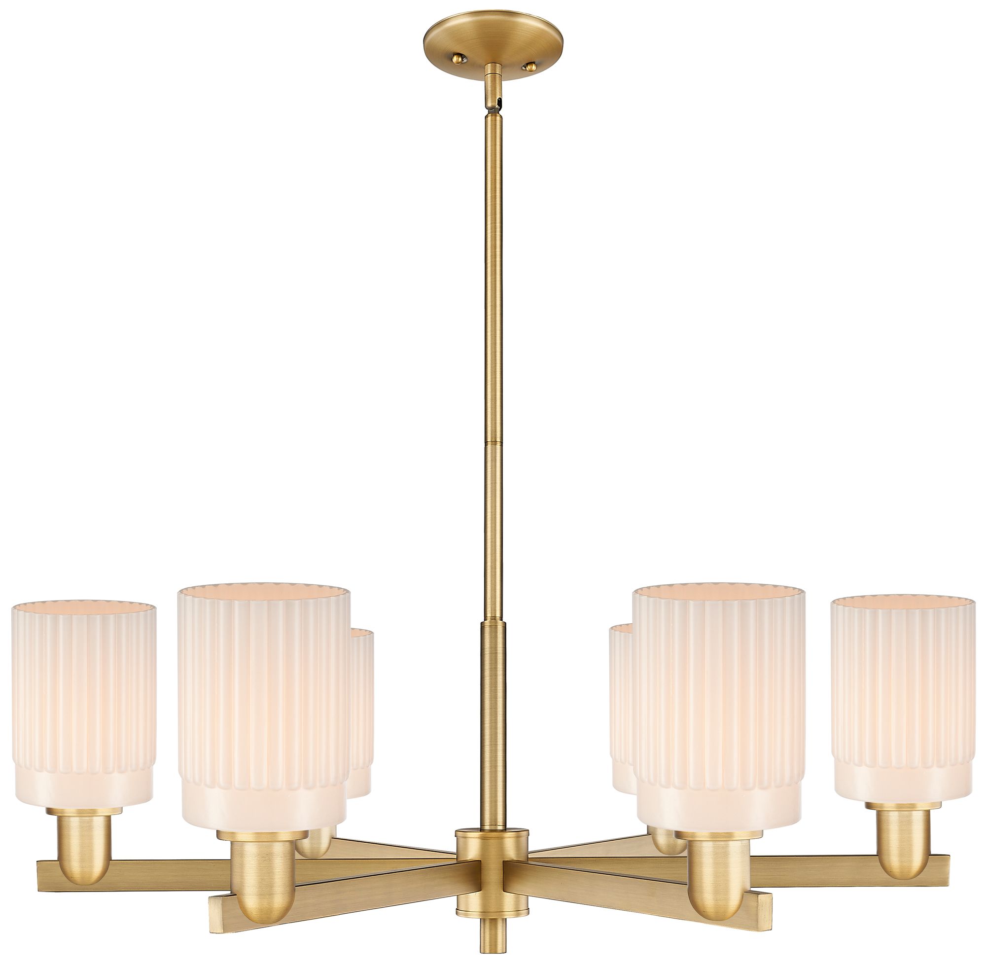 Arcadia Hadley 34"W 6-Lt Brushed Brass Stem Chandelier w/ White Shade