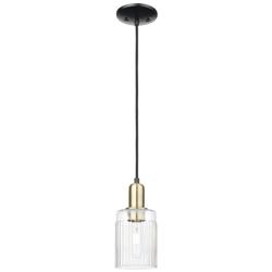 Arcadia Hadley 5"W Black Brass Cord Hung Mini Pendant w/ Clear Shade
