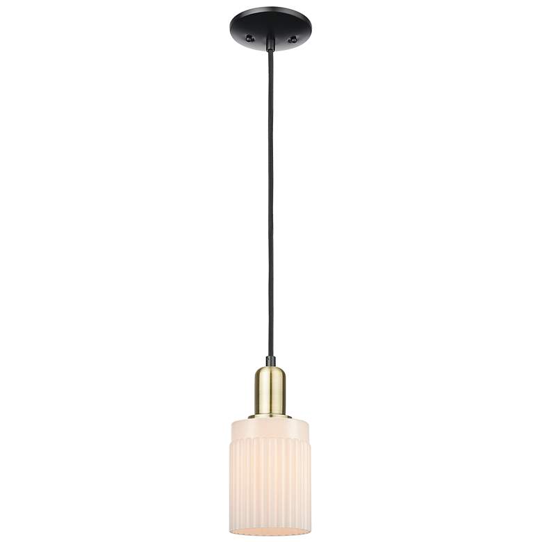 Image 1 Arcadia Hadley 5"W Black Brass Cord Mini Pendant w/ Matte White Shade
