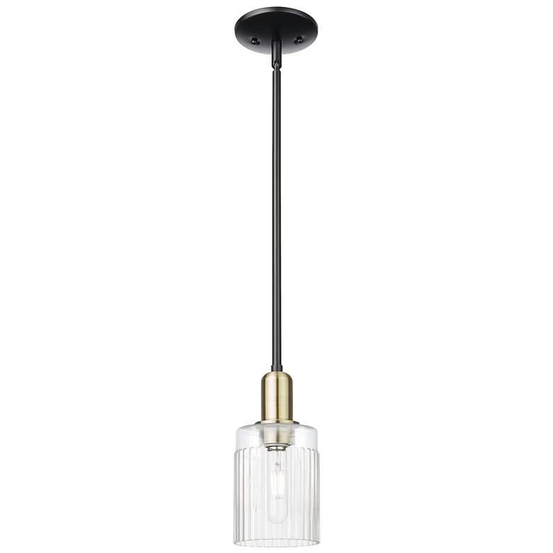 Image 1 Arcadia Hadley 5"W Black Brass Stem Hung Mini Pendant w/ Clear Shade