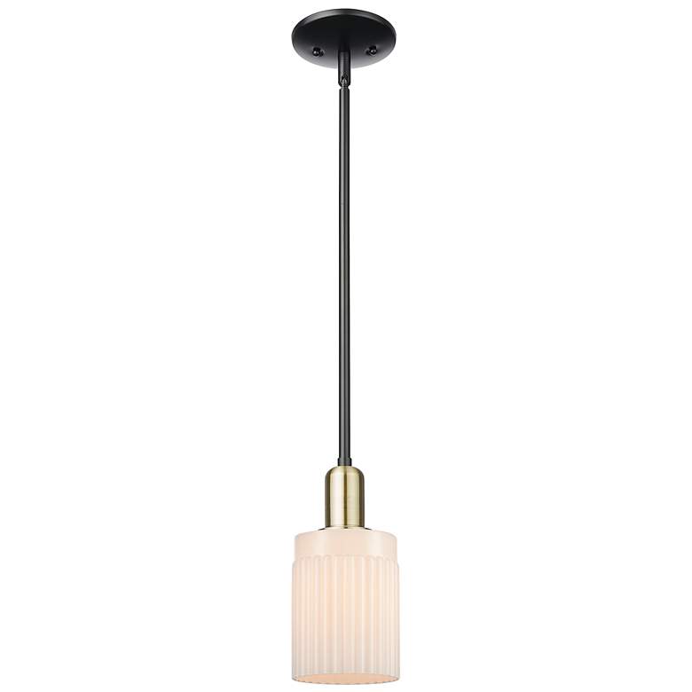 Image 1 Arcadia Hadley 5"W Black Brass Stem Mini Pendant w/ Matte White Shade