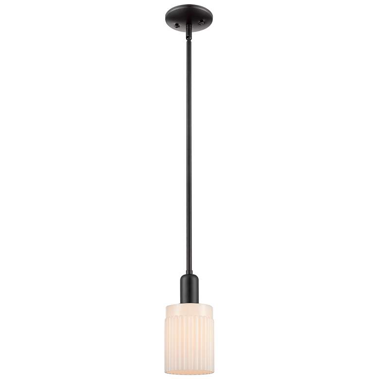 Image 1 Arcadia Hadley 5"W Black Stem Hung Mini Pendant w/ Matte White Shade