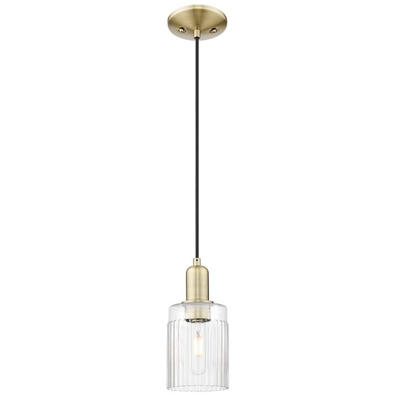 Image 1 Arcadia Hadley 5"W Brass Cord Hung Mini Pendant With Clear Shade