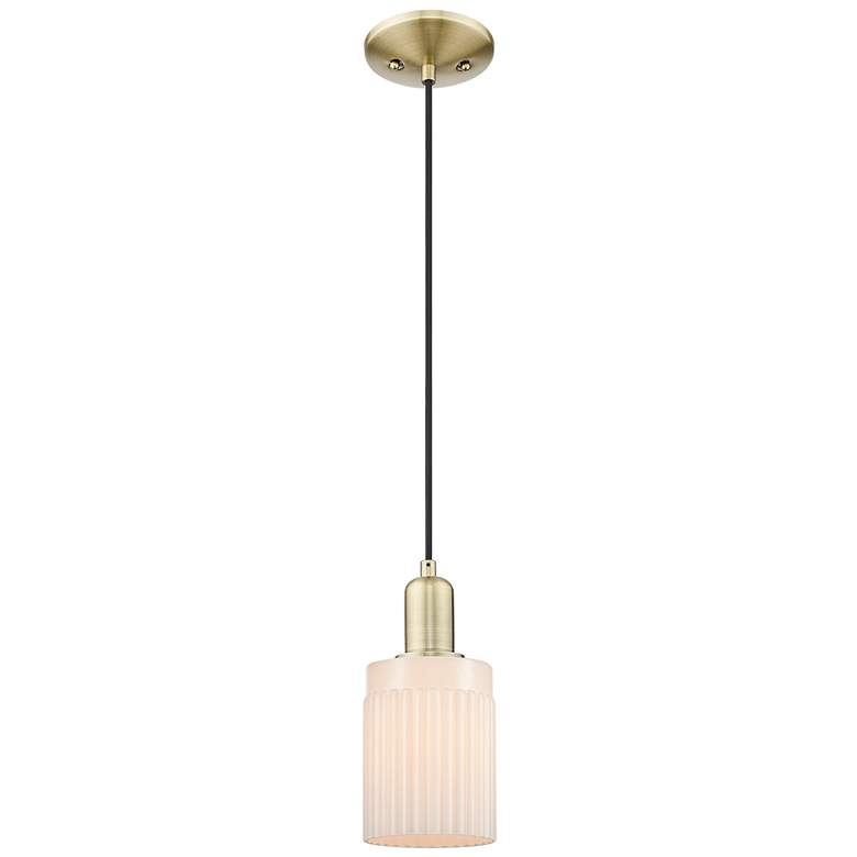 Image 1 Arcadia Hadley 5"W Brass Cord Hung Mini Pendant With Matte White Shade