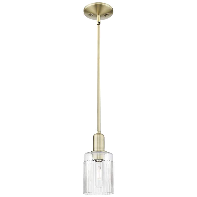 Image 1 Arcadia Hadley 5"W Brass Stem Hung Mini Pendant With Clear Shade