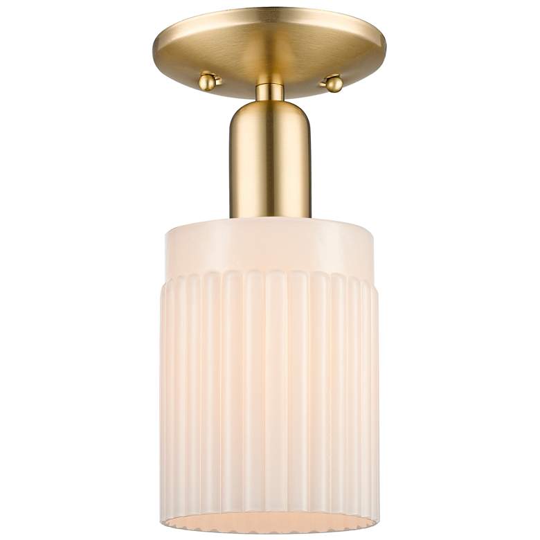 Image 1 Arcadia Hadley 5"W Bronze Semi.Flush Mount w/ Matte White Shade