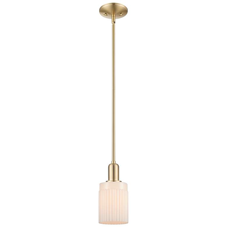 Image 1 Arcadia Hadley 5"W Bronze Stem Mini Pendant w/ Matte White Shade