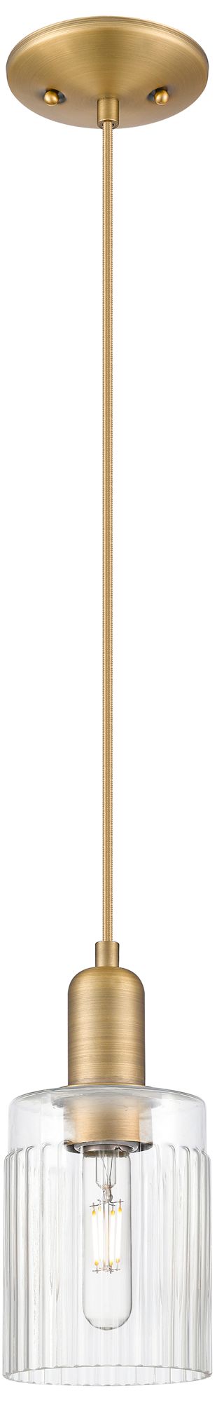 Arcadia Hadley 5"W Brushed Brass Cord Hung Mini Pendant w/ Clear Shade