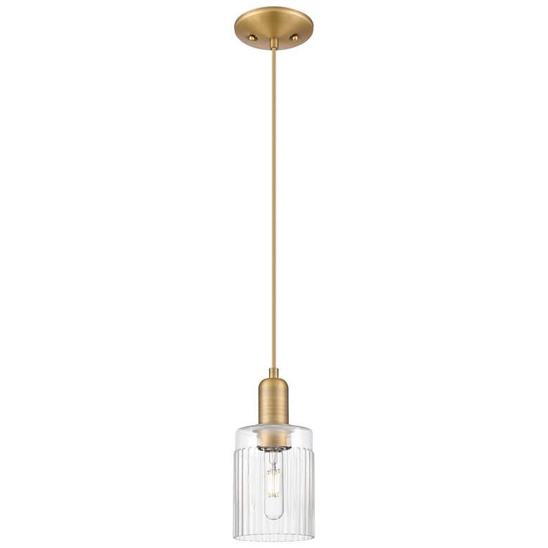 Image 1 Arcadia Hadley 5"W Brushed Brass Cord Hung Mini Pendant w/ Clear Shade