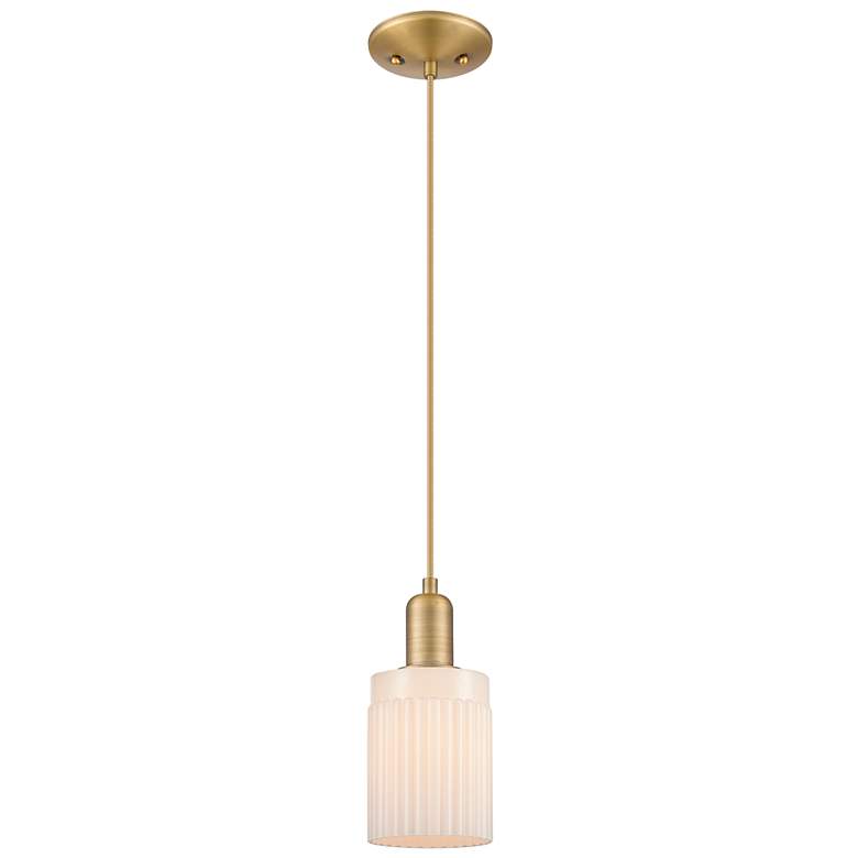Image 1 Arcadia Hadley 5"W Brushed Brass Cord Pendant w/ Matte White Shade
