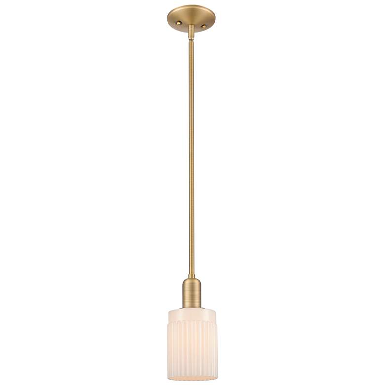 Image 1 Arcadia Hadley 5"W Brushed Brass Stem Pendant w/ Matte White Shade