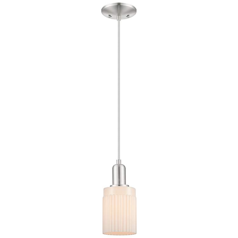 Image 1 Arcadia Hadley 5"W Brushed Nickel Cord Pendant w/ Matte White Shade