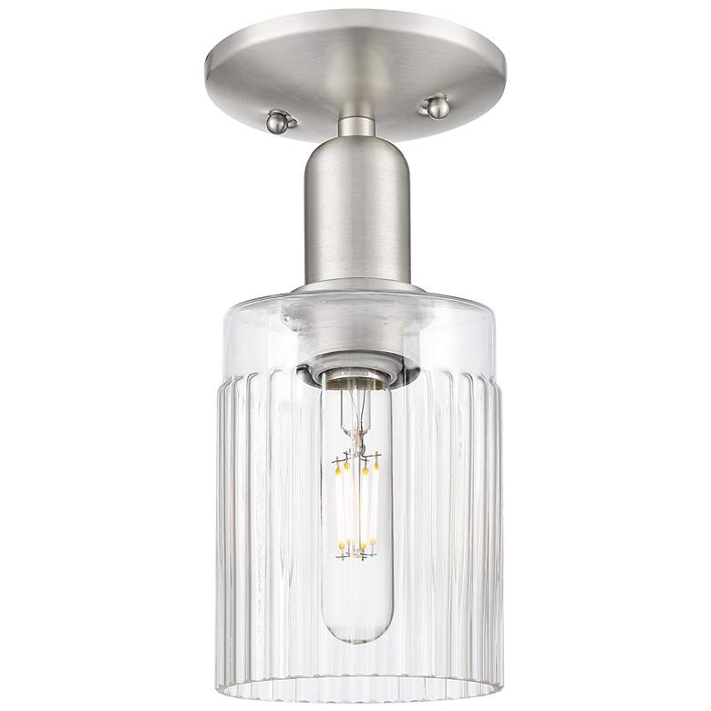 Image 1 Arcadia Hadley 5"W Brushed Nickel Semi.Flush Mount With Clear Shade