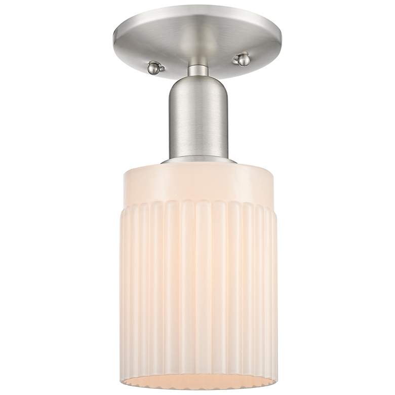 Image 1 Arcadia Hadley 5"W Brushed Nickel Semi-Flush w/ Matte White Shade