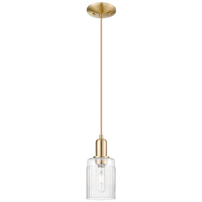 Image 1 Arcadia Hadley 5"W Champagne Bronze Cord Mini Pendant w/ Clear Shade