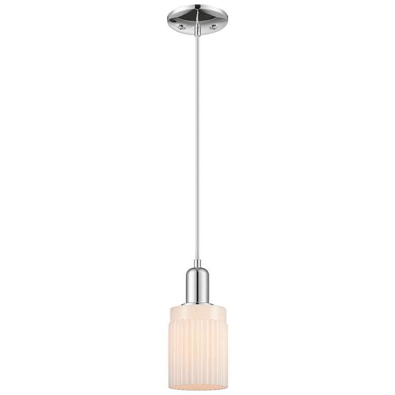 Image 1 Arcadia Hadley 5"W Chrome Cord Hung Mini Pendant w/ Matte White Shade