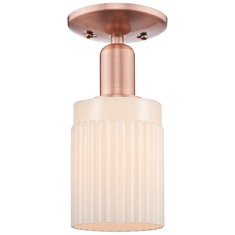Image 1 Arcadia Hadley 5"W Copper Semi.Flush Mount With Matte White Shade