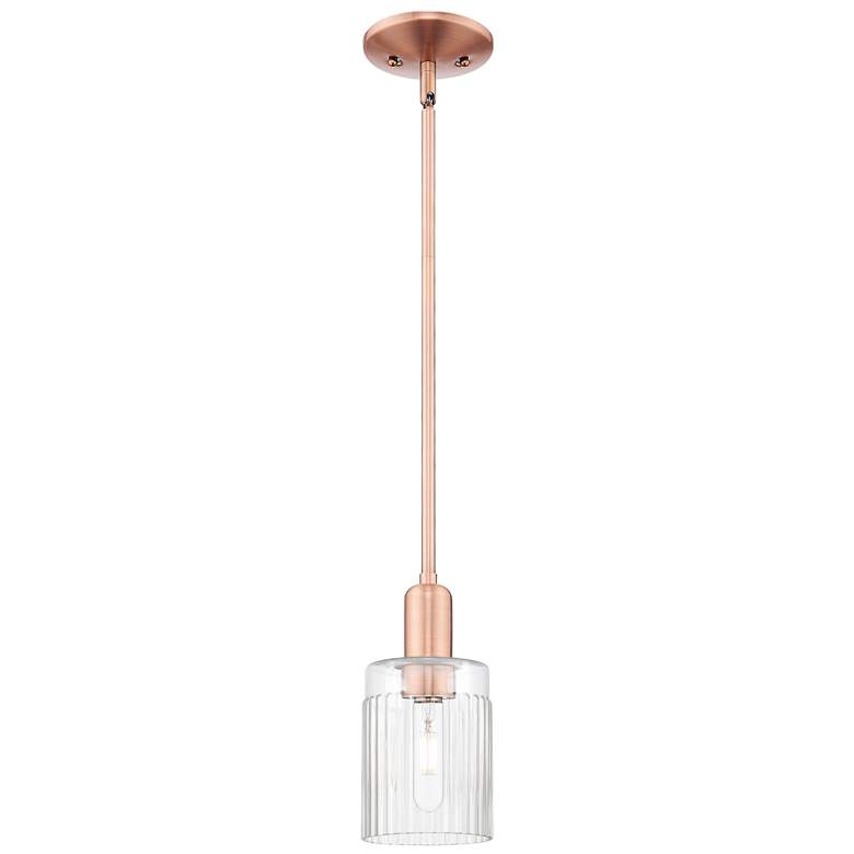 Image 1 Arcadia Hadley 5"W Copper Stem Hung Mini Pendant With Clear Shade