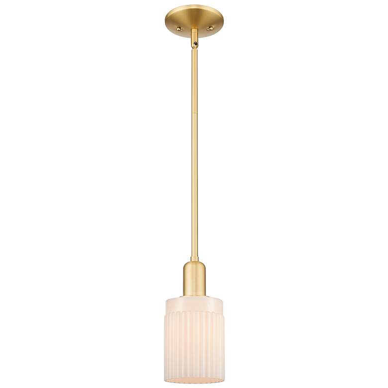 Image 1 Arcadia Hadley 5"W Gold Stem Hung Mini Pendant w/ Matte White Shade