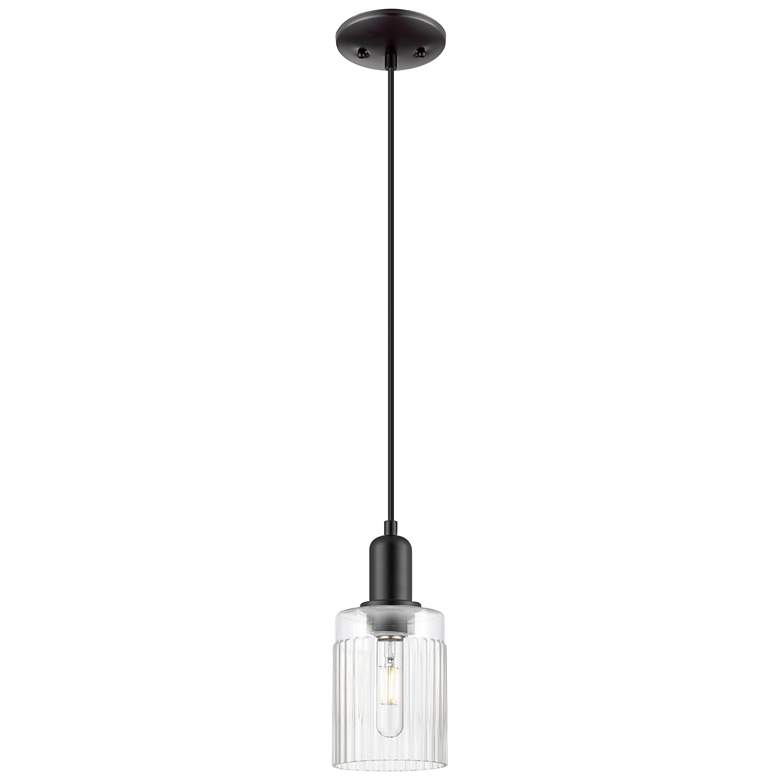 Image 1 Arcadia Hadley 5"W Matte Black Cord Hung Mini Pendant With Clear Shade