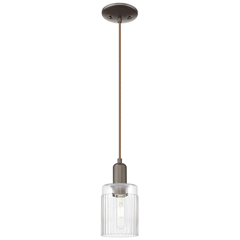 Image 1 Arcadia Hadley 5"W Oiled Bronze Cord Hung Mini Pendant w/ Clear Shade