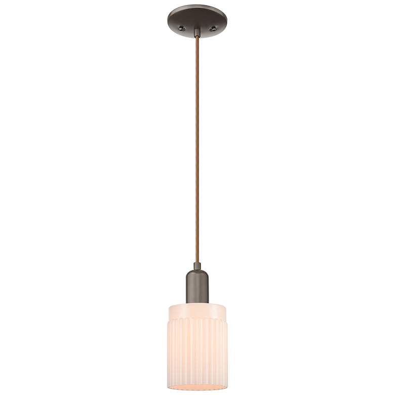 Image 1 Arcadia Hadley 5"W Oiled Bronze Cord Mini Pendant w/ Matte White Shade