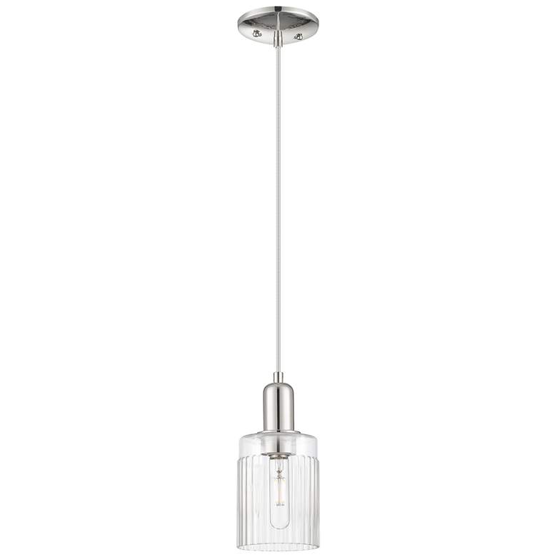 Image 1 Arcadia Hadley 5"W Polished Nickel Cord Mini Pendant w/ Clear Shade