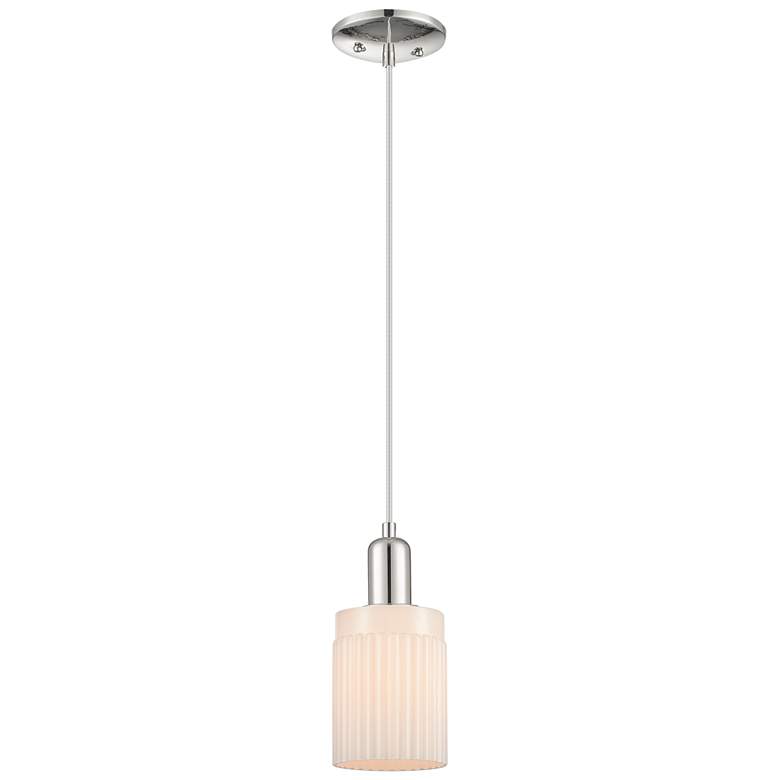 Image 1 Arcadia Hadley 5"W Polished Nickel Cord Pendant w/ Matte White Shade