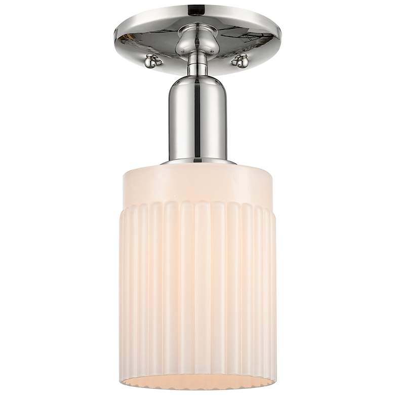 Image 1 Arcadia Hadley 5"W Polished Nickel Semi-Flush w/ Matte White Shade