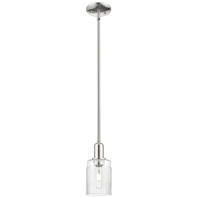 Image 1 Arcadia Hadley 5"W Polished Nickel Stem Mini Pendant w/ Clear Shade