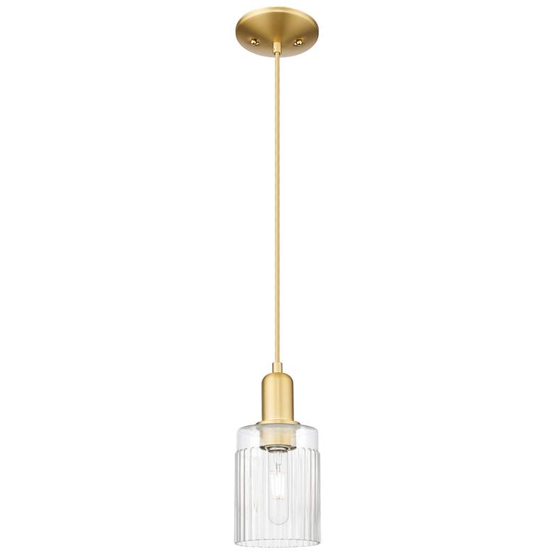 Image 1 Arcadia Hadley 5"W Satin Gold Cord Hung Mini Pendant With Clear Shade