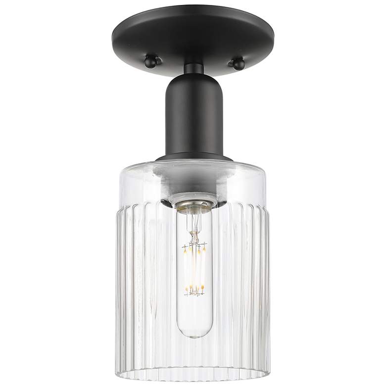 Image 1 Arcadia Hadley 5" Wide Matte Black Semi.Flush Mount With Clear Shade