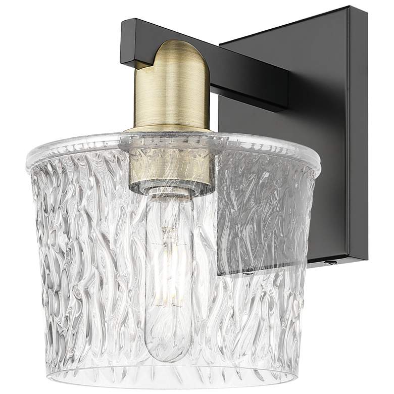 Image 1 Arcadia Niagara 10" High Black Antique Brass Sconce With Clear Shade