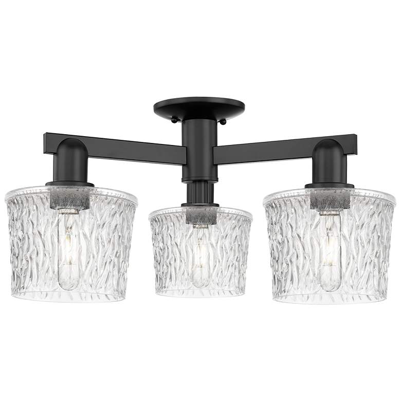Image 1 Arcadia Niagara 24"W 3 Light Black Semi.Flush Mount w/ Clear Shade