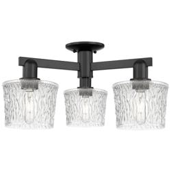 Arcadia Niagara 24"W 3 Light Black Semi.Flush Mount w/ Clear Shade
