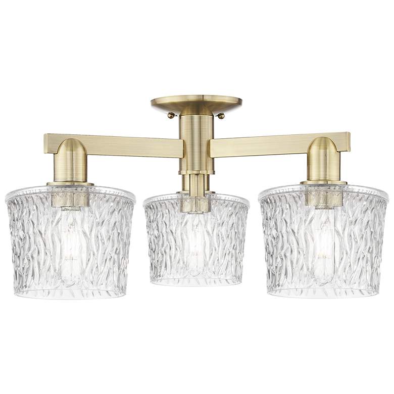 Image 1 Arcadia Niagara 24"W 3 Light Brass Semi.Flush Mount With Clear Shade